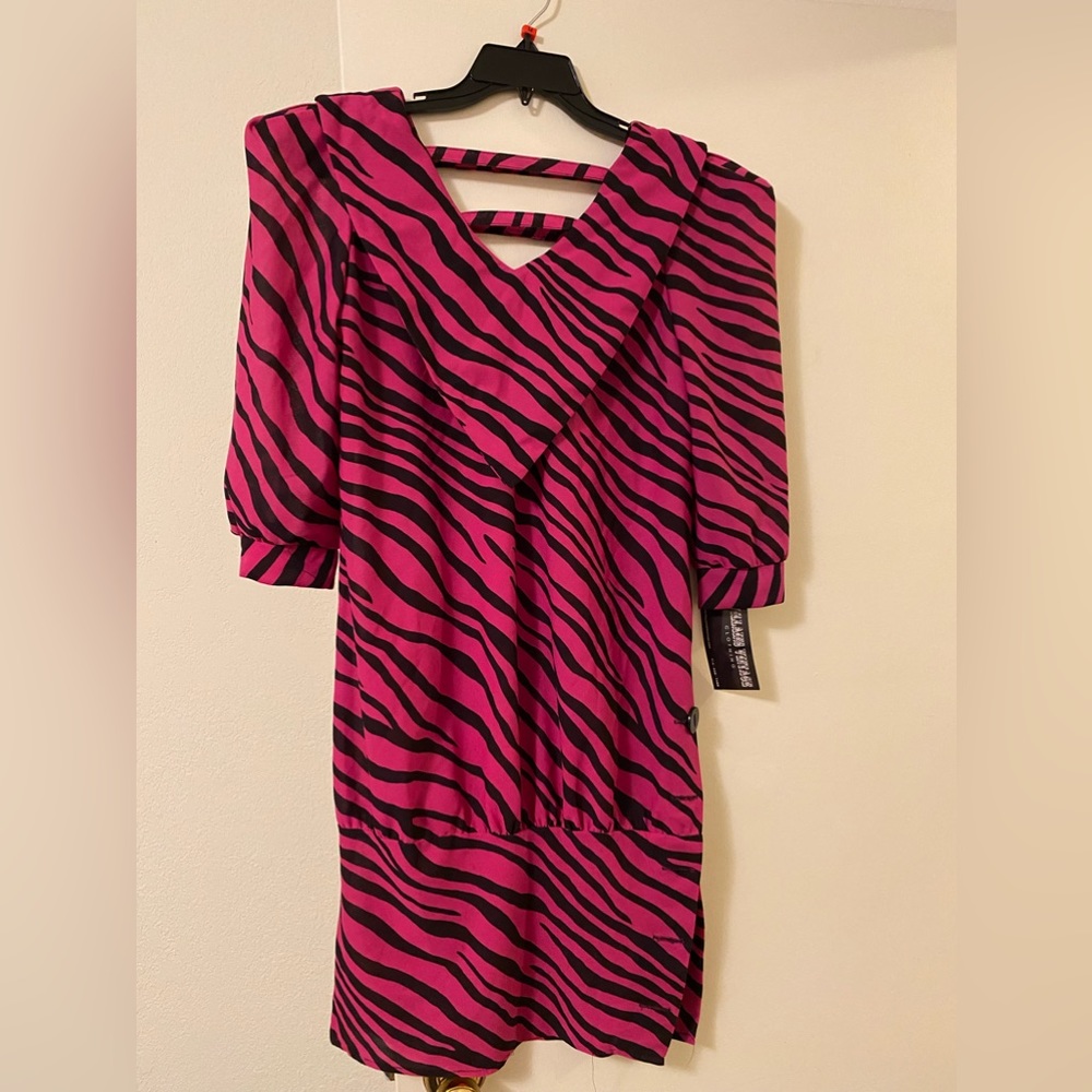 Vintage 1980s Zebra Print Pink/Black Dress